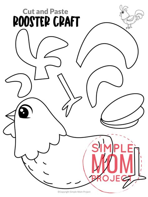 Rooster Preschool Craft, Farm Art Crafts Preschool, Rooster Template Free Printable, Printable Chicken Template, Farm Animals Template, Rooster Crafts For Kids, Rooster Crafts Preschool, Farm Animal Templates Free Printable, Pig Template Free Printable