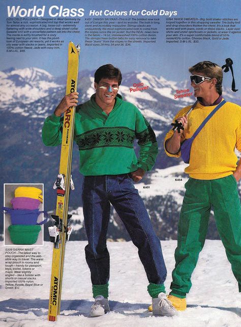 1980's Ski Fashion Catalog Modeling, Retro Ski Outfit, Ski Fashion Men, Ski Outfit Men, Ski Attire, Nye 2024, Ski Bar, Mountain Chic, Apres Ski Outfits