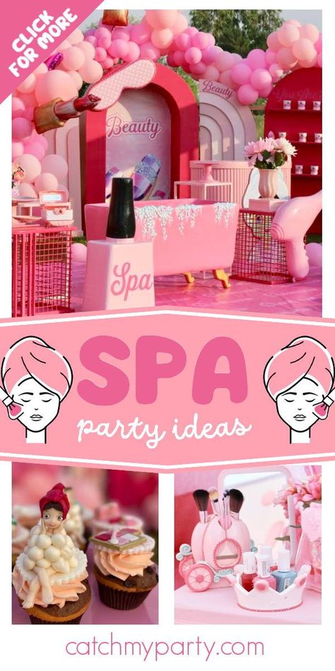 Glam Spa Birthday Party, Spa Decorations Party, Spa Theme Photo Booth, Spa Theme Party Decorations, Spa Birthday Backdrop, Makeup Theme Birthday Party Decorations, Spa Party Balloon Decor, Beauty Salon Birthday Party, Spa Themed Birthday Party Decorations