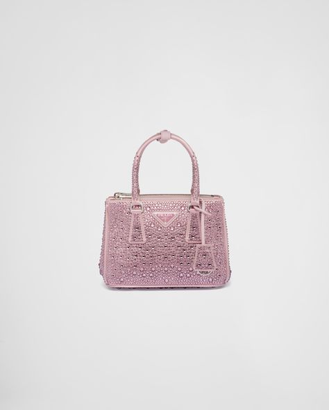 Alabaster Pink Prada Galleria Satin Mini-bag With Crystals | PRADA Prada Galleria Mini, Prada Galleria Bag, Prada Galleria, Prada Collection, Crystal Bags, Triangle Logo, Mini Purse, Bags Designer Fashion, Prada Bag