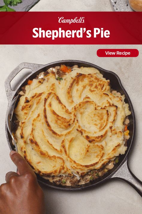 Campbells Shepherds Pie Recipe, Hamburger Pie Recipes, Cambells Recipes, Condensed Cream Of Mushroom Soup, Campbells Soup Recipes, Campbells Recipes, Cream Of Potato Soup, Easy Delicious Dinners, Yummy Casserole Recipes