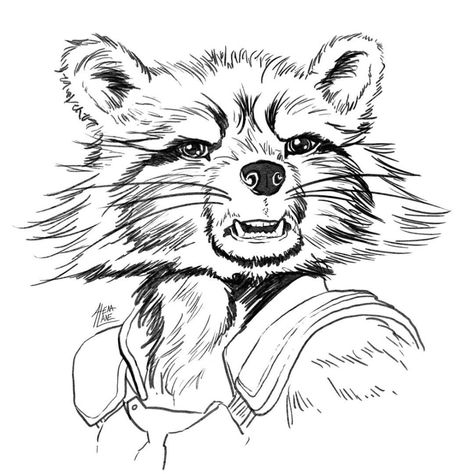 Gotg Fanart, Rocket Drawing, Raccoon Drawing, Galaxy Drawings, Raccoon Tattoo, Rocket Tattoo, Xmas Drawing, Faces Art, Marvel Tattoos