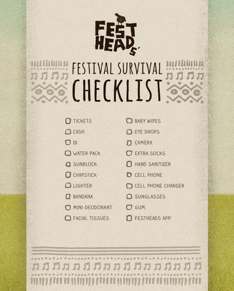 What's on your festival checklist, Jammers? (image courtesy of our friends at… Festival Checklist, Music Festival Essentials, Festival Packing List, Music Festival Camping, Festival Must Haves, Trendy Music, Reading Festival, Festival Essentials, Country Music Festival