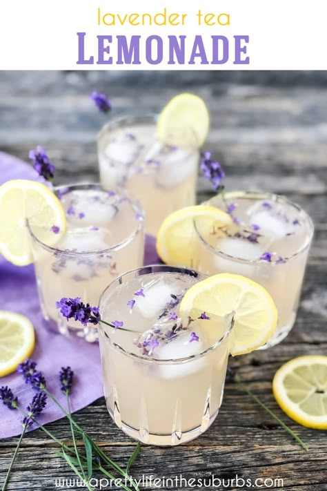 Lavender Tea Lemonade is a delicious and unique twist on classic lemonade!  Made with frozen lemonade and steeped lavender tea.  Garnish with sprigs of lavender and slices of fresh lemon. So easy and tasty! Classic Lemonade, Yummy Summer Drinks, Lavender Recipes, Lemonade Concentrate, Tea Lemonade, Summer Drink Recipes, Lavender Lemonade, Frozen Lemonade, Delicious Drink Recipes