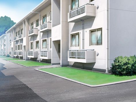 Anime Apartment Building, Anime Apartment, Landscape Building, Anime Landscape, Art Scenery, Anime Scenes, White Building, Anime Backgrounds, Cartoon Background