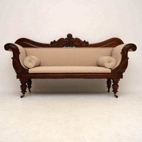 ~ Antique William IV Carved Mahogany Upholstered Sofa, 1830 to 1840 England ~ onlinegalleries.com Sofa Set Ideas, Royal Sofa Design, Royal Sofa Set, Beige Sofas, Styling Aesthetic, Classic Sofa Designs, Royal Sofa, Victorian Sofa, Sofa Design Wood