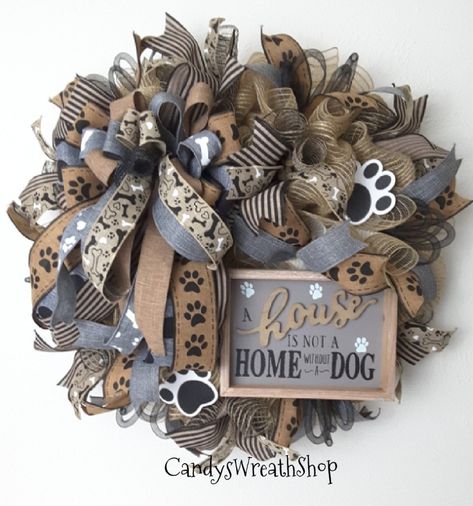 Dog Wreath, Dog Lovers Wreath, Pet Wreath, Welcome Wreath, Paw Print Wreath, Front Door Wreath, Dog Decor, Pet Decor, Paw Print, Everyday by CandysWreathShop on Etsy #DogWreath #DogLoversWreath #PetWreath #EverydayWreath #PawPrint #WelcomeWreath  Etsy.com/shop/CandysWreathShop Paw Print Wreath, Paw Wreath, Dog Wreaths, Christmas Booth, Pet Wreath, Pet Decor, Creative Wreaths, Metal Wreath Frame, Pet Scrapbook