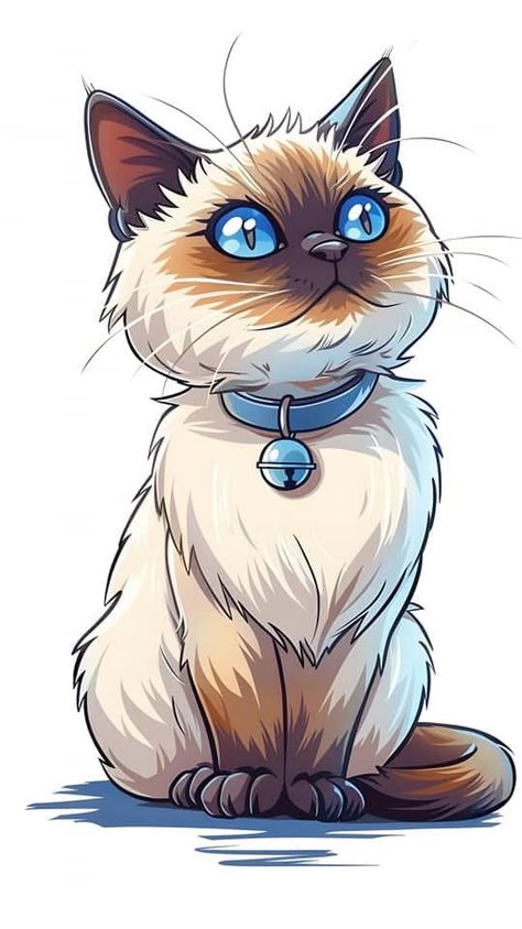 Birman Cat Drawing, Coraline Art, Balinese Cat, Birman Cat, Pets Drawing, Kitty Drawing, Cat Cartoon, Whimsical Cats, Cute Couple Wallpaper