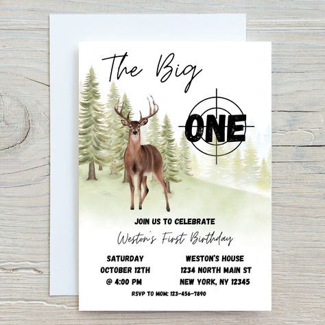 Hunting First Birthday, Deer First Birthday, Deer Hunting Birthday, First Birthday Template, Deer Birthday Party, Hunting Birthday Party, Deer Birthday, Camo Birthday, Hunting Birthday