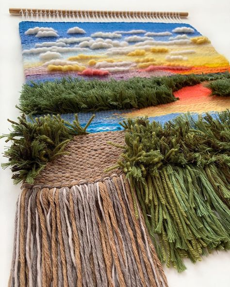 Adrienne Lee on Instagram: “Details ✨ • I love the perspective of this first shot. I know the angle isn’t a normal view, if you had this hung in your house, but I just…” Fiber Sources, Tapestry Loom Weaving, Art Yarn Weaving, Tapestry Loom, Weaving Loom Diy, Loom Craft, Weaving Loom Projects, Peg Loom, Toilet Paper Crafts