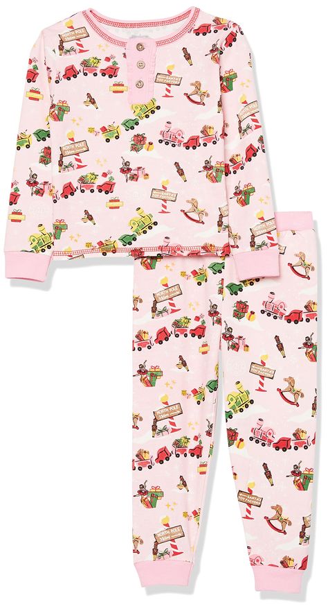 PRICES MAY VARY. Get ready for a pajama party in our Christmas Toyland Pajama Set. The two-piece set comes with a cotton spandex long sleeve pajama top and featured with wood button placket and ruffles. The pajama set comes with a pull-on coordinating pants. The set features a pink background with a North Pole and toy making graphics unique to Mud Pie. This is the perfect Christmas Eve pajama set and can be paired with our coordinating girl version. If a child is in-between sizes, we recommend s Christmas Pajamas For Kids, Christmas Toyland, Girls Christmas Pajamas, Baby Girl Christmas Pajamas, Christmas Pjs Family, Christmas Pajamas Kids, Toy Making, Christmas Pajama Set, Baby Girl Christmas