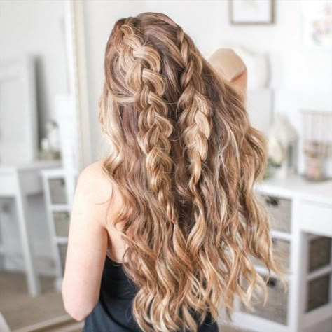 Half Up Dutch Braids and Bubble Fishtails | MISSY SUE Missy Sue, Dutch Braids, Hoco Hair, Long Curly Hair, Long Curly, Half Up Half Down, Cute Hair, Half Up, Prom Hair