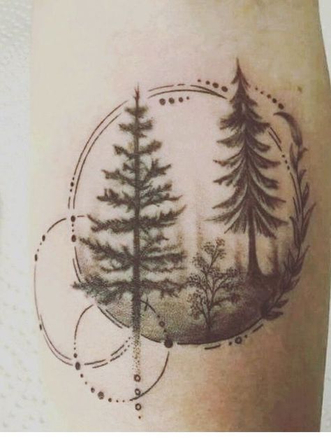 Tattoo Tree, Tattoo Nature, Tattoo Dotwork, Circle Tattoos, Landscape Tattoo, Forest Tattoos, Tree Tattoo Designs, Tree Of Life Tattoo, 1 Tattoo