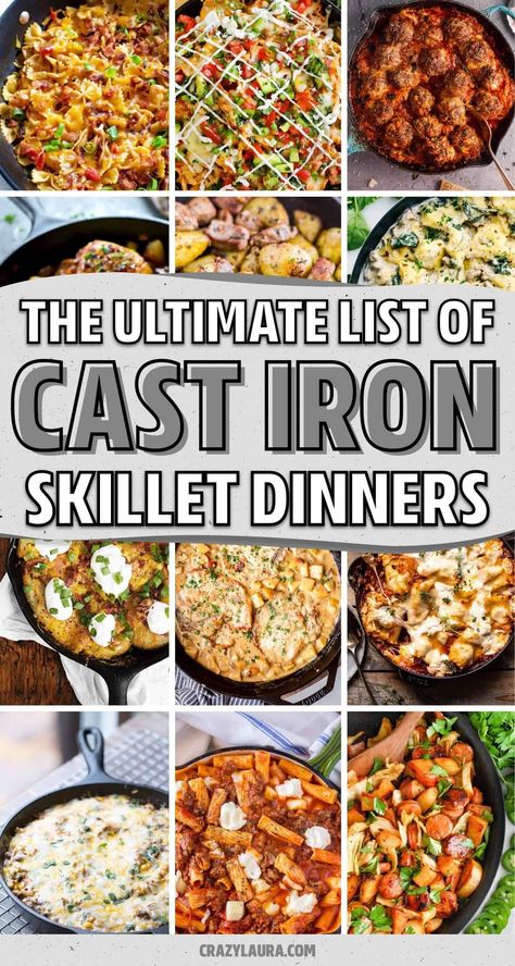 If you need a quick dinner recipe that you can make in a single pan or dish, check out these easy to make cast iron skillet recipe ideas and tutorials to get started! Cast Iron Recipes Dinner, Cast Iron Skillet Recipes Dinner, Dutch Oven Recipes Cast Iron, Easy Skillet Dinner, Cast Iron Skillet Cooking, Cast Iron Chicken, Best Cast Iron Skillet, Crazy Laura, Skillet Dinner Recipes