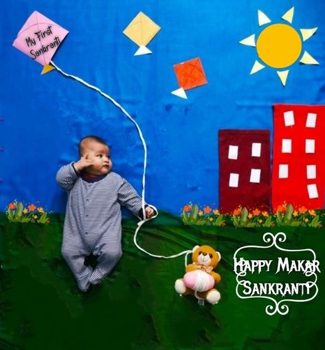 Kids Photography Uttrayan Photography Ideas For Baby, Makar Sankranti Theme Baby Photo Shoot, Sankrathi Photo Shoot For Baby, Sankranti Baby Photoshoot Ideas, Makarsankranti Baby Photoshoot, Sankranthi Theme Baby Photoshoot, Makar Sankranti Baby Photoshoot, Sankranti Decoration, Month Themes