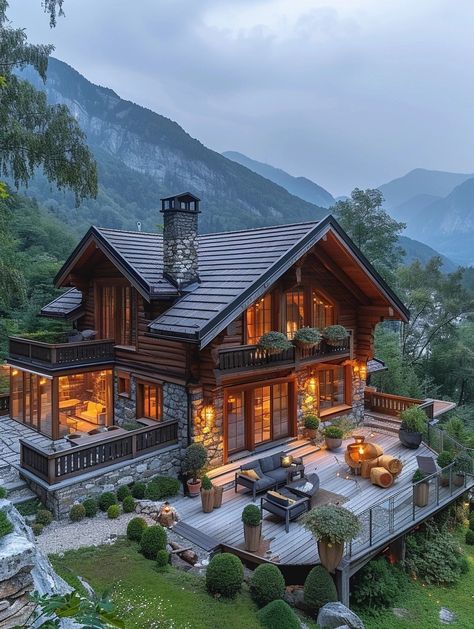 Wooden Luxury House, Chalet Exterior Design, Canada Homes, Chalet Exterior, Lodge Exterior, Lodges Design, Log Cabin Exterior, Tiny House Rentals, Forest Homes