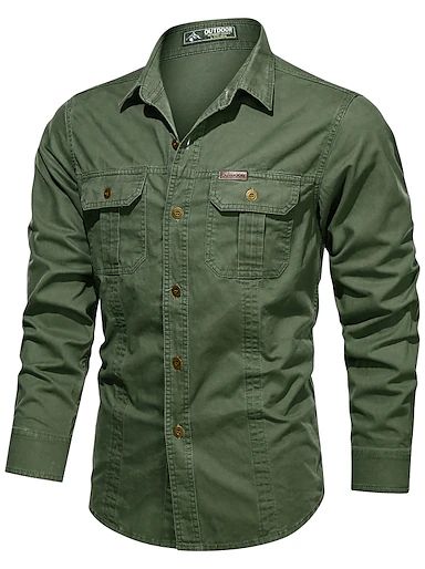 Men's Cargo Shirt Casual Shirt Black White Red khaki Army Green Long Sleeve Solid Color Turndown Casual Daily Pocket Clothing Apparel Streetwear Stylish Classic 2023 - Rs. 1977 Mens Work Shirts, Stylish Men Casual, Black Army, Cargo Shirts, Mens Cargo, Work Shirt, Fun Art, Cotton Shirts, Slim Fit Shirt