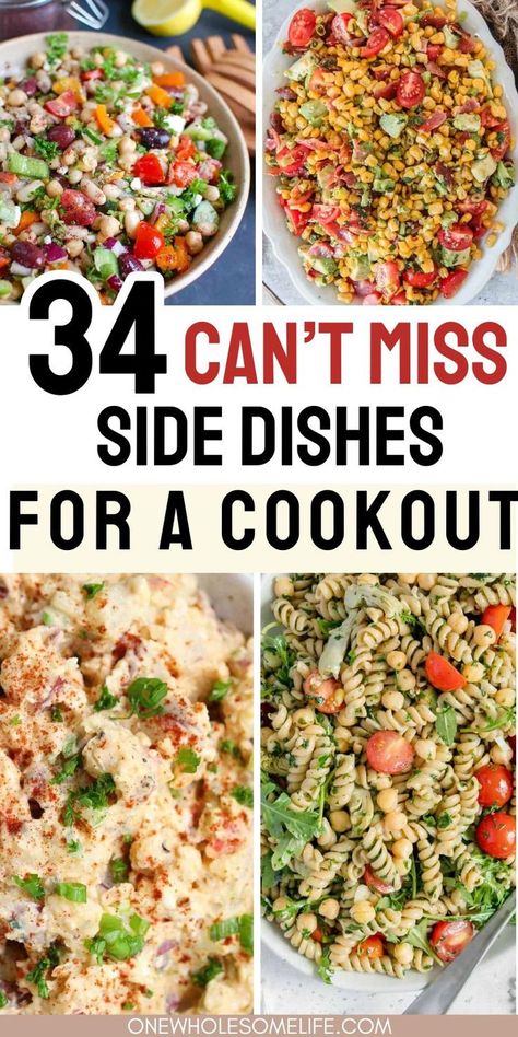 Easy, best side dishes for summer cookouts for a crowd: Enjoy cold salads, healthy, and gluten free options with your chicken, ribs, or pork at the cookout for your next family gathering. Bar B Que Side Dishes Summer, Sides For Ribs Easy, Bring To Bbq, Cookout Side Dishes For A Crowd, Pot Luck Dishes For A Crowd, Summer Side Dishes For Bbq, Cookout Recipes Sides, Best Side Dishes For Chicken, Ideas For Side Dishes