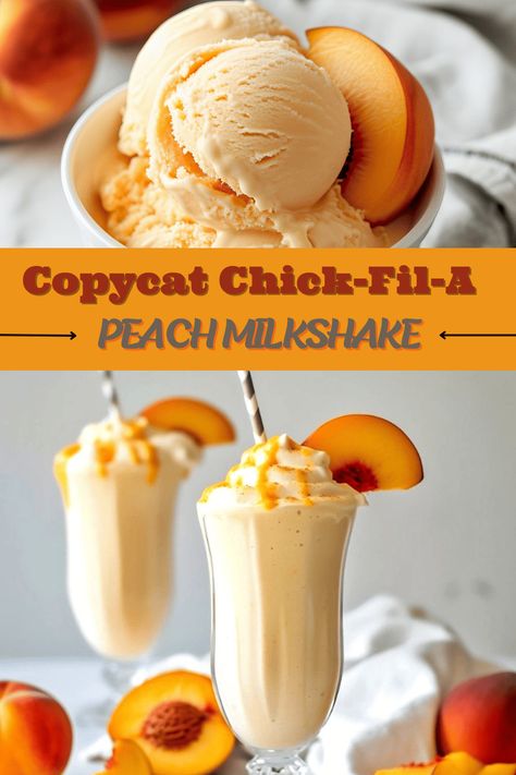 Banana Pudding Milkshake Chick Fil A, Copycat Chik Fil A Peach Shake, Peach Shake Recipe, Healthy Milkshakes, Slushes Recipes, Peach Slushies, Cool Drink Recipes, Quick Sweet Recipes, Fresh Peaches Recipes