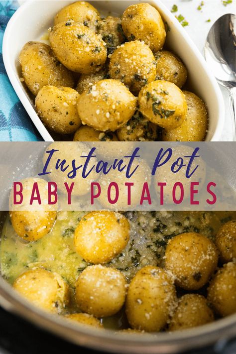 Looking for a new great side dish recipe? Check out these Instant Pot baby potatoes! They're tender, garlicky, buttery, and so delicious! Serve this potato recipe with almost any meal. Your family will love them! Instant Pot Baby Potatoes, Small Potatoes Recipe, Instant Pot Potatoes, Gold Potato Recipes, Baby Potato Recipes, Baby Potato, Potato Side Dish, Butter Pickles, Healthy Appetizer Recipes