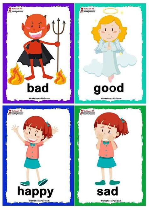 Opposites Flashcards, Basic English For Kids, English Language Learning Activities, English Grammar For Kids, Grammar For Kids, English Activities For Kids, Kids Worksheets Preschool, Preschool Activities Toddler, Teaching Social Skills