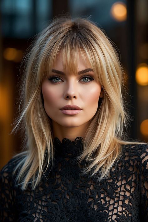 Blonde Layered Hair, Shag Cut, Long Shag, Haircuts For Medium Length Hair, Blonde Hair With Bangs, Layered Haircuts For Medium Hair, Cut Hairstyles, Bangs With Medium Hair, Shoulder Length Hair Cuts