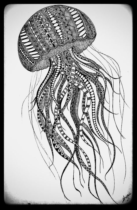 Zentangle Animals Art, Zentangle Animals, Magic Runes, Animal Tattoo Ideas, Boho Art Drawings, Jellyfish Art, Zentangle Artwork, Mandala Art Therapy, Zen Doodle Art