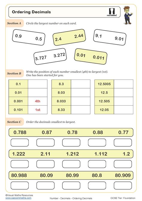 Ordering Decimals Worksheet | Printable PDF Ordering Decimals Worksheet Ordering Decimals, Decimal Numbers, Comparing Decimals, Decimals Worksheets, Decimal Number, Summer Coloring Pages, Year 5, Number Worksheets, Book Art Diy