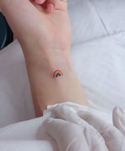 Vintage Aesthetic Tattoos, Rainbow Tattoo, Rainbow Tattoos, Aesthetic Tattoos, Cute Tiny Tattoos, Cute Small Tattoos, Dainty Tattoos, Piercing Ideas, Aesthetic Tattoo