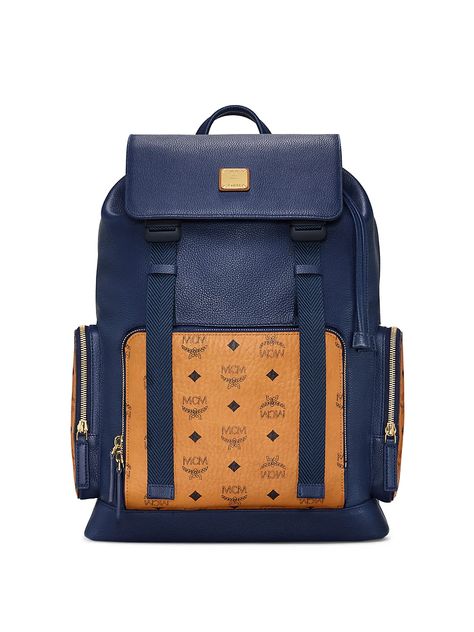 MCM Brandenburg Visetos Leather Backpack | SaksFifthAvenue Luxury Backpacks, Leather Bags For Men, Mens Backpack Fashion, Mcm Backpack, Designer Leather Bags, Luxury Backpack, Leather Backpack For Men, Bag Obsession, Dark Sapphire