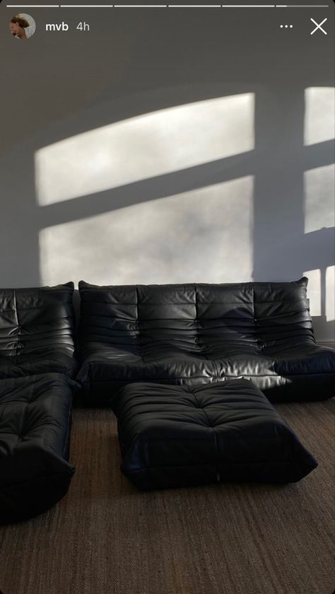 Black Leather Couch, Black Apartment, Marie Von Behrens, Living Room Design Inspiration, Home Aesthetic, Leather Couch, Apartment Decor Inspiration, Modern Home Office, Apartment Inspiration