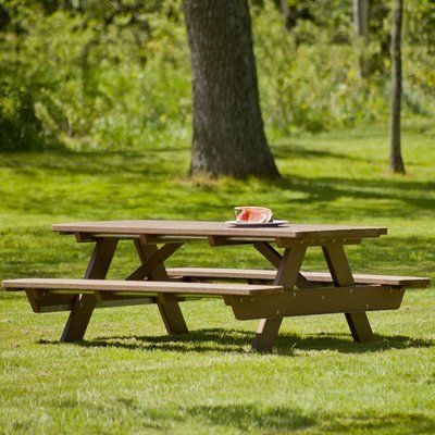 POLYWOOD® Park Picnic Table Finish: Teak Park Picnic Table, Long Picnic Table, Lunch On The Beach, Teak Garden Bench, Park Picnic, Table And Bench Set, Bench Set, Outdoor Picnic Tables, Built In Bench