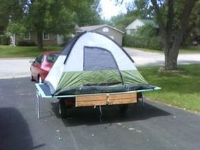 Removable Tent Platform for Trailer: 9 Steps Motorcycle Tent Trailer, Platform Tent, Motorcycle Tent, Tent Platform, Camping Trailer Diy, Camper Design, Diy Camper Trailer, Motorcycle Camping Gear, Trailer Tent