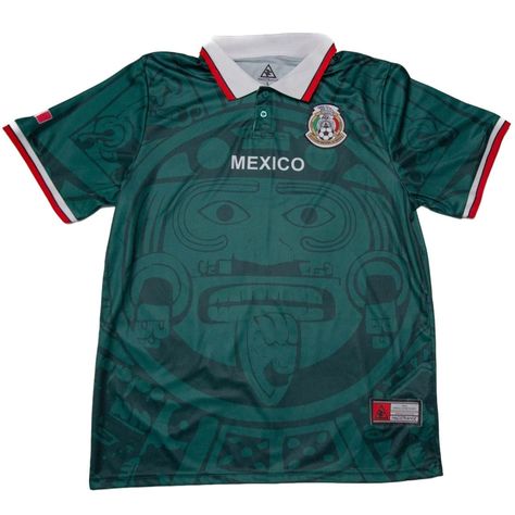 Green Soccer Jersey, Mexico Jersey, Mexico Soccer Jersey, 1998 World Cup, Retro Soccer Jersey, Mexico Soccer, Retro Soccer, Aztec Calendar, Home Green