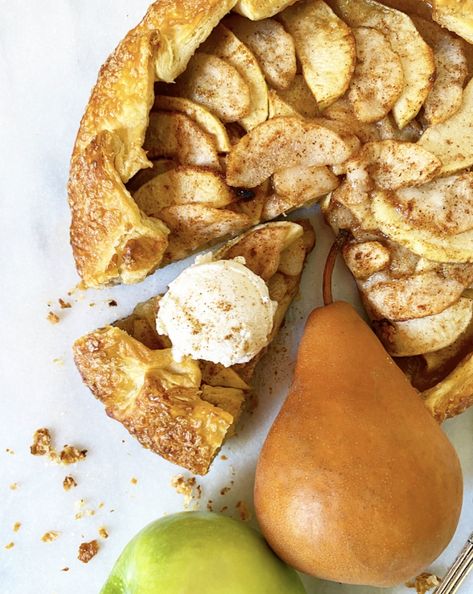 Apple & Pear Galette | e2 bakes brooklyn Apple Pear Galette Recipe, Apple Pear Galette, Pear Galette Easy, Gallete Recipe, Poached Pear Galette, Spiced Pear Galette, Apple Almond Galette, Rustic Apple Galette, Galette Recipe