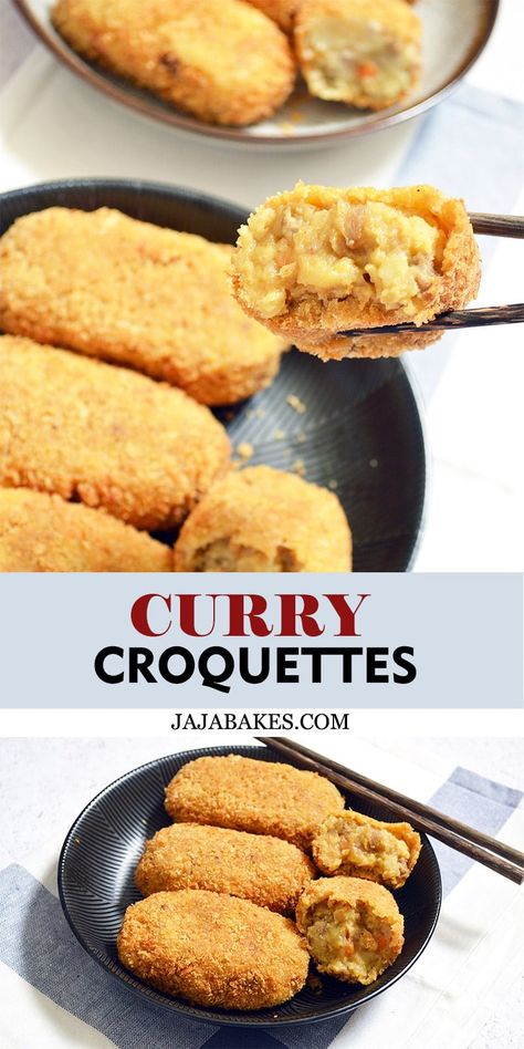 Japanese Croquettes, Curry Bento, Beef Croquettes Recipe, Japanese Croquette, Midnight Munchies, Chicken Croquettes, Croquettes Recipe, Moms Cooking, Bento Recipes