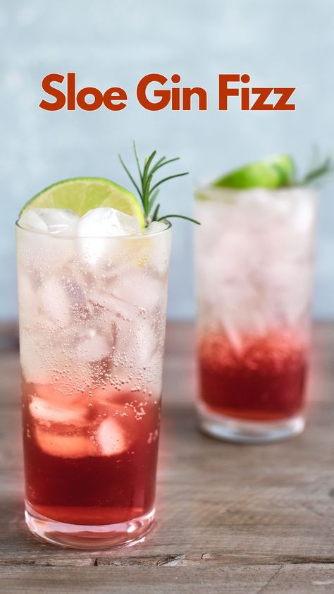 The Sloe Gin Fizz is made with sloe gin, lemon juice, simple syrup, and club soda, which gives it a fizzy texture. #SloeGinFizz Sloe Gin Fizz Recipe, Simple Gin Drinks, Slow Gin Fizz, Sloe Gin Recipe, Sloe Gin Cocktails, Sloe Gin Fizz, Gin Fizz Recipe, Gin Based Cocktails, Gin And Soda