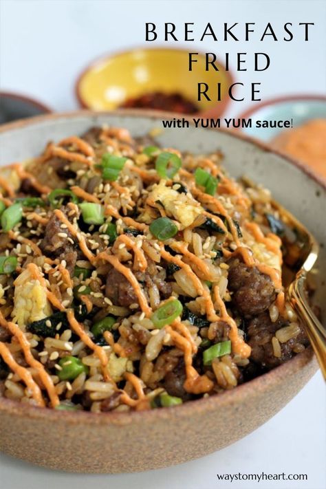 Crispy Fried Rice, Rice With Peas, Breakfast Fried Rice, Breakfast Rice, Yum Sauce, Fried Breakfast, Yum Yum Sauce, Think Food, Breakfast Meal Prep