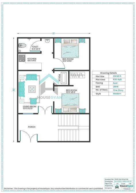 21X30 East Facing 2BHK Ground Floor House Plan | 630 Sqft Plot Floor Plan Ground Floor House, 2bhk House Plan, House Drawing, Ground Floor, House Plan, Floor Plan, Paper Size, House Plans, Floor Plans