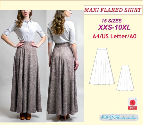 Vintage Style Maxi Flared Skirt Sewing Pattern/ Easy Skirt Pattern/Summer Skirt Pattern/Plus size Skirt Pattern/Long Skirt Sewing Pattern Prairie Skirt Pattern, Long Skirt Pattern Free, Long Skirt Pattern Sewing, Summer Skirt Pattern, Gored Skirt Pattern, Long Skirt Sewing Pattern, Easy Skirt Pattern, Full Skirt Pattern, Mennonite Dress