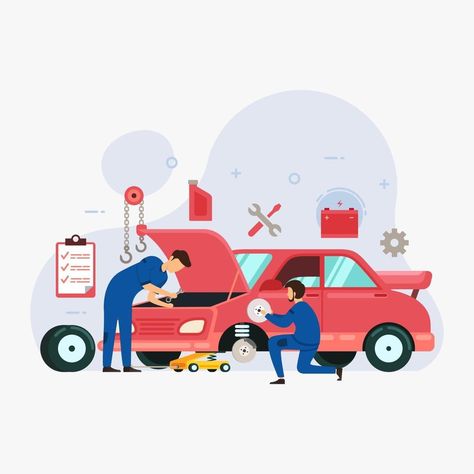 Experiential Art, Car Advertising Design, Car Repair Service, Car Service, Car Illustration, Car Cartoon, Car Mechanic, Flat Illustration, Cheat Sheets