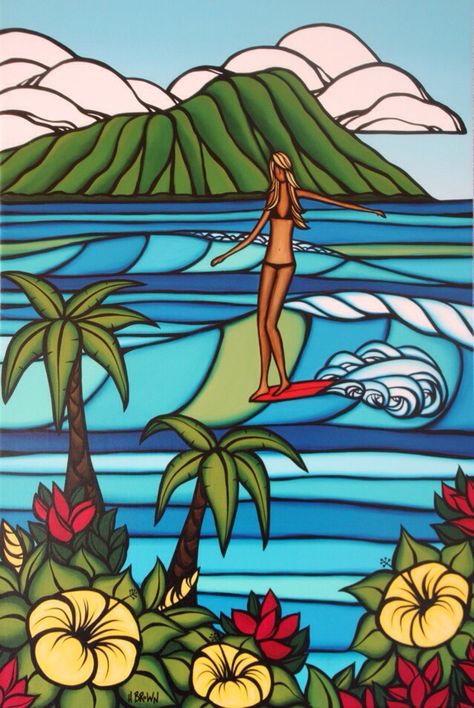 #Surf art #Heather Brown Heather Brown Art, Art Vampire, Dengeki Daisy, Hawaiian Art, Posca Art, Surfboard Art, Hawaii Surf, Heather Brown, Samurai Tattoo