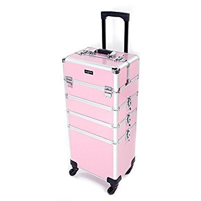 Amazon.com : Mefeir 4-in-1 Rolling Train Case Lift Handle, 4 Removable Wheels+8 Keys, Aluminum Makeup Cosmetic Trolley Beauty Artist Organizer Box (Pink) : Beauty Portable Makeup Station, Makeup Trolley, Rolling Makeup Case, Cosmetic Train Case, Makeup Train Case, Beauty Storage, Makeup Travel, Travel Organizer, Train Case