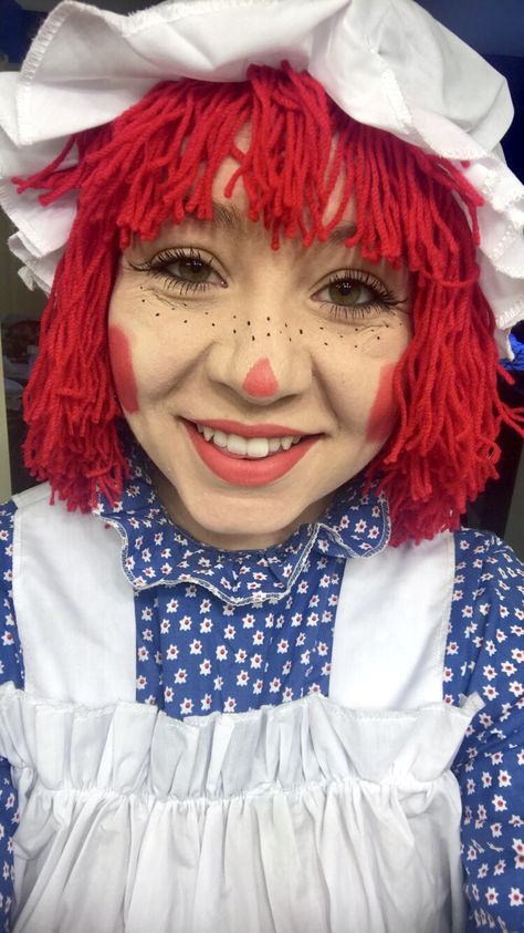 Raggedy Ann Raggedy Anne Makeup, Raggedy Ann Makeup, Raggedy Ann Halloween Costume, Raggedy Ann Costume, Play Makeup, Book Week Costume, Kids Makeup, Raggedy Ann, Trunk Or Treat