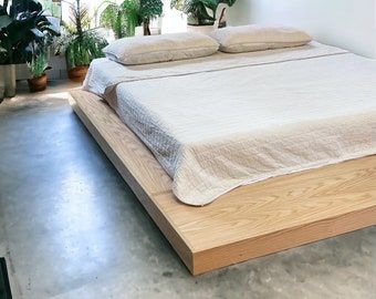 Tatami Platform Bed, Futon Base, Minimalist Bed, Japanese Joinery Bed Frame, Low Profile Bed, Wood Floor Bed, Loft Bed, Handmade Furniture - Etsy Elevated Bed Platform Loft, Wood Floor Bed Frame, Low To Floor Bed Frame, Low Beds Ideas, Floor Bed Platform, Low Wood Bed Frame, Bed On Platform, Wooden Bedframe Bedroom Ideas, Platform Bed Ideas Bedrooms