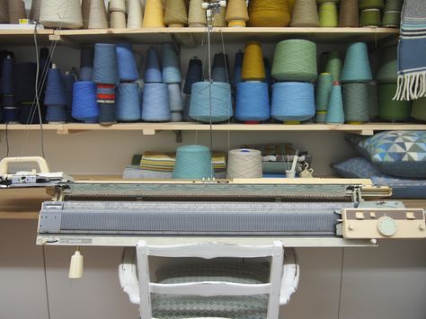 Textiles Studio, Knitted Textiles, Knitting Studio, Design Studio Space, Yarn Display, Brother Knitting Machine, Knitting Room, Meet The Maker, Studio Spaces