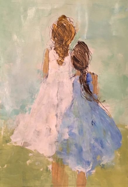 Holly Irwin, Sisters Art, Watercolor Paintings Easy, Painting People, Contemporary Abstract Art, Folk Art Painting, Two Girls, Art Abstrait, Acrylic Art