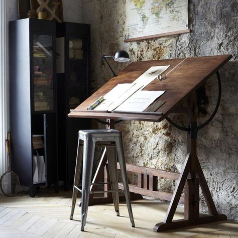 Rustic Workspace, Drafting Tables, Drawing Desk, Drafting Table, Drawing Table, Architectural Drawing, Studio Space, Rustic Furniture, Home Studio