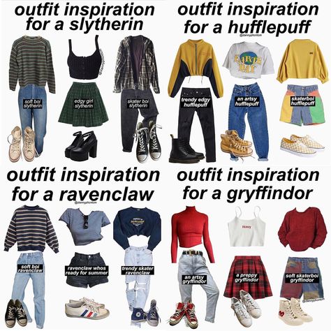 Hogwarts Houses Inspired Outfits, Hogwarts House Inspired Outfits, What I Would Wear In Harry Potter, Harry Potter Clothes Aesthetic, Harry Potter House Outfits, Types Of Aesthetics Styles, Hogwarts Houses Outfits, Harry Potter Inspired Outfits, Harry Potter Houses Outfits