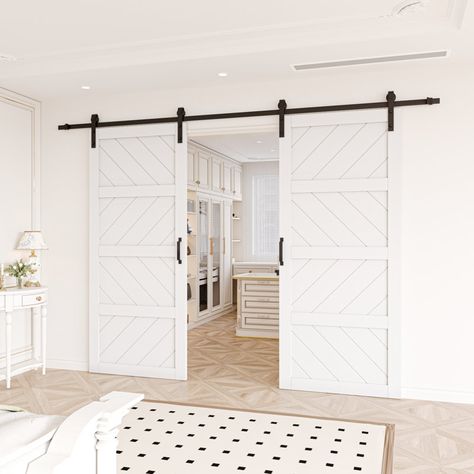 ARK DESIGN Manufactured Wood Prefinished Double Sliding Barn Door with Installation Hardware Kit | Wayfair Double Sliding Barn Door, Double Sliding Barn Doors, Sliding Tracks, Double Barn Doors, Sound Insulation, Home Doors, Barn Doors Sliding, Sliding Barn Door, Single Doors